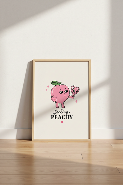 Retro Cartoon Peach Art Print | Cute Bathroom Decor | Aesthetic Pink Poster