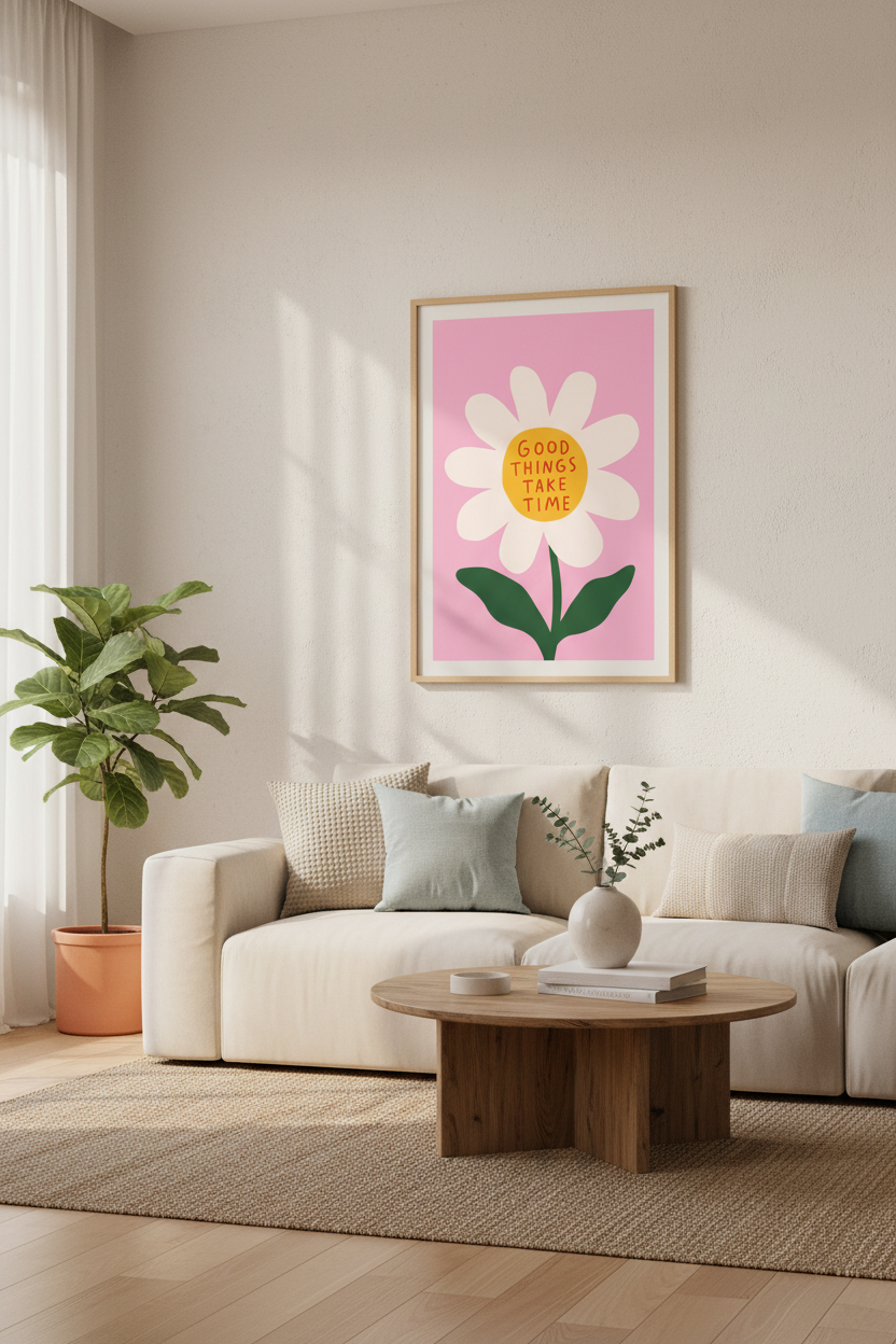 Danish Pastel Wall Art Print | Pink Daisy Quote Poster, Aesthetic Bedroom Decor