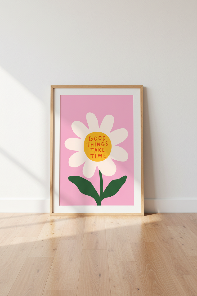 Danish Pastel Wall Art Print | Pink Daisy Quote Poster, Aesthetic Bedroom Decor