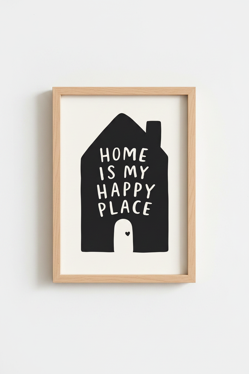 Minimalist Wall Art Print | Happy Place Quote Poster, Modern Home Decor