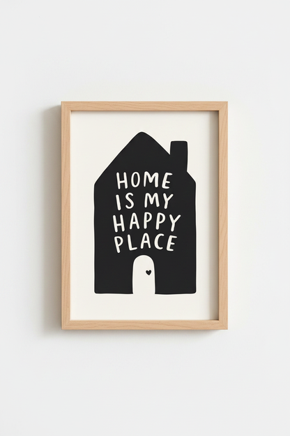 Minimalist Wall Art Print | Happy Place Quote Poster, Modern Home Decor