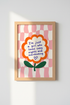 Cozy Nights Flower Art | Pink Checkered Retro Poster, Dorm & Bedroom Decor