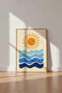 Abstract Sun and Waves Wall Art | Retro Coastal Decor, Mid Century Modern Poster