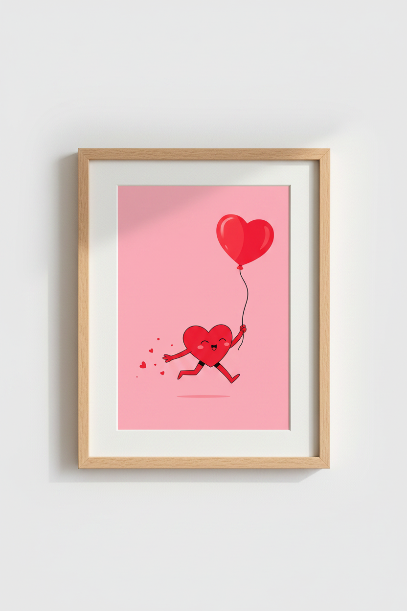 Kawaii Heart Art Print | Cute Pink Nursery Decor | Aesthetic Valentine Poster