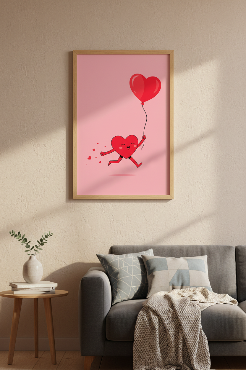 Kawaii Heart Art Print | Cute Pink Nursery Decor | Aesthetic Valentine Poster