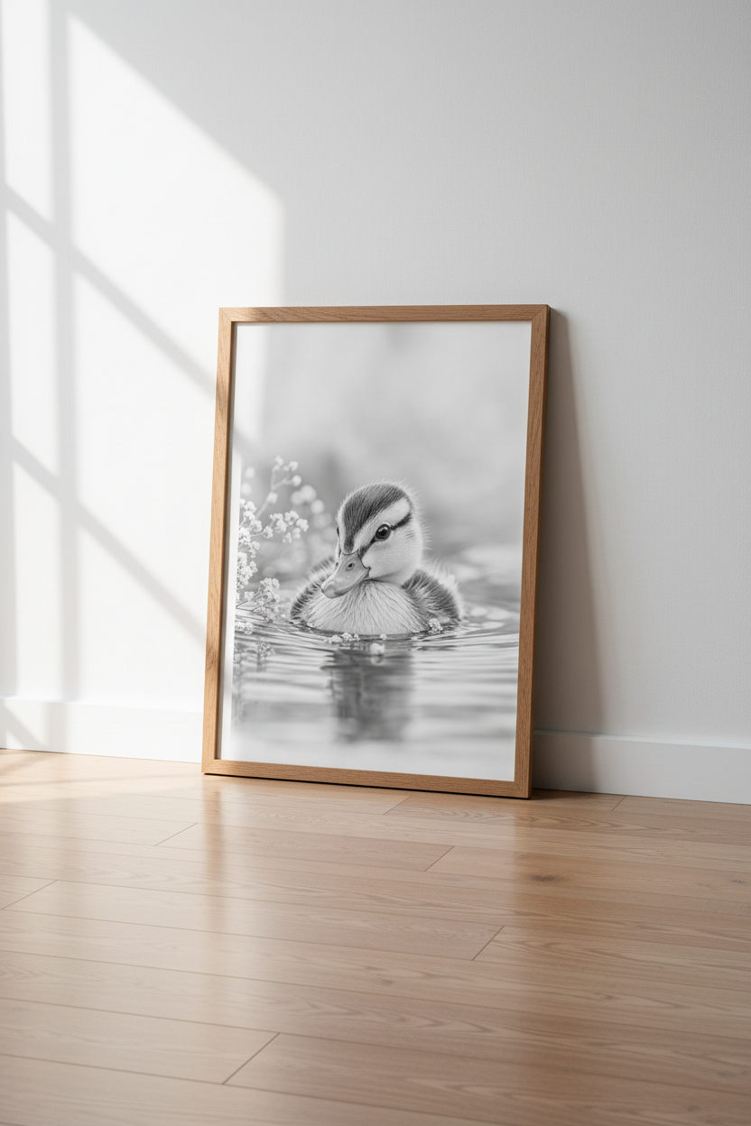Duckling Wall Art | Black and White Nature Photography, Nursery Decor Poster