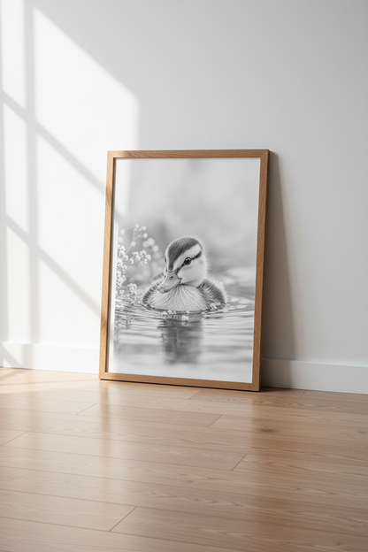 Duckling Wall Art | Black and White Nature Photography, Nursery Decor Poster