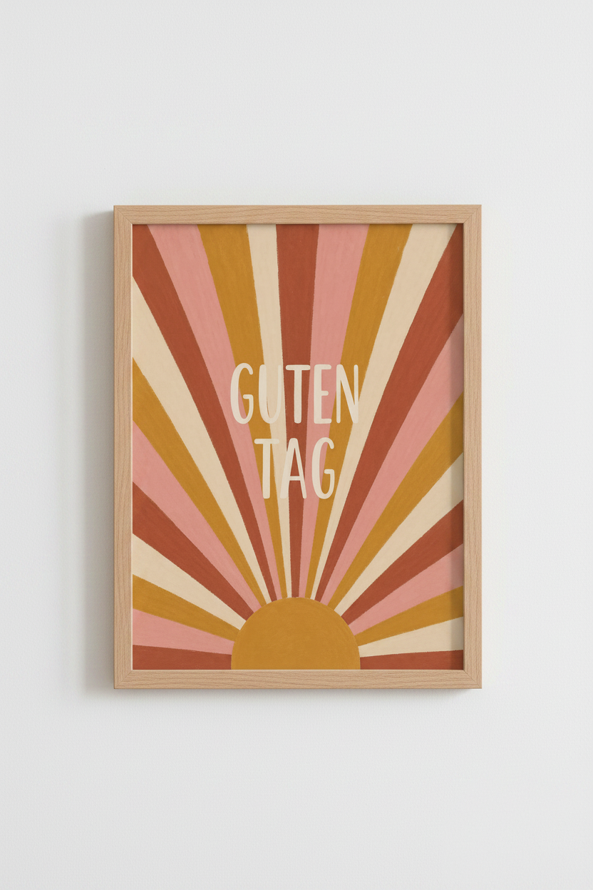 Retro Sunburst Wall Art | Guten Tag Typography, Terracotta Boho Living Room Decor