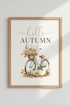 Hello Autumn Bicycle Wall Art | Fall Pumpkin Decor, Watercolor Farmhouse Poster