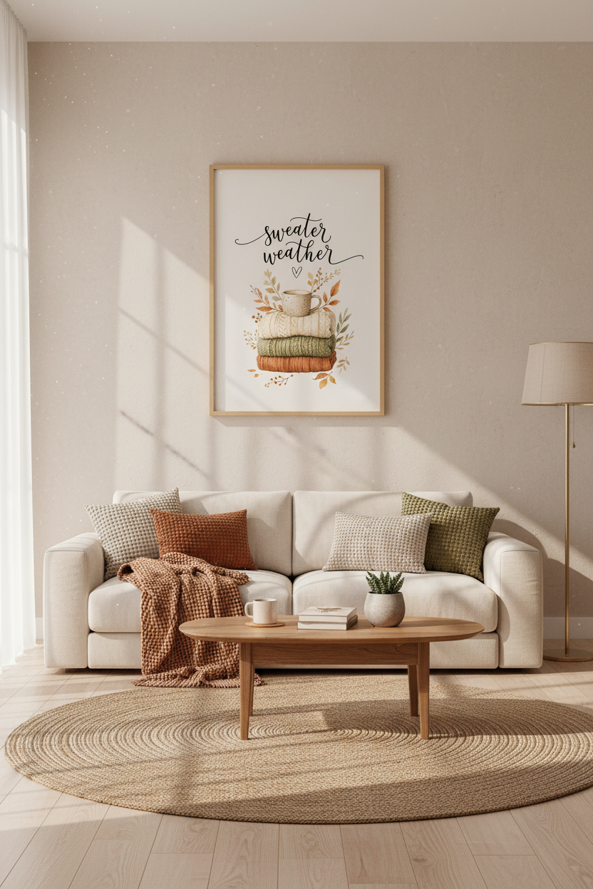 Sweater Weather Wall Art | Cozy Autumn Watercolor Print | Fall Home Decor Poster