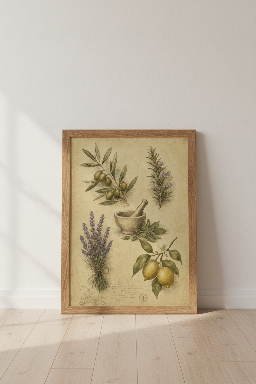 Botanical Herbs Wall Art | Vintage Kitchen Decor | Mediterranean Cottagecore Poster
