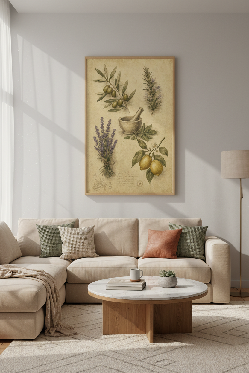 Botanical Herbs Wall Art | Vintage Kitchen Decor | Mediterranean Cottagecore Poster