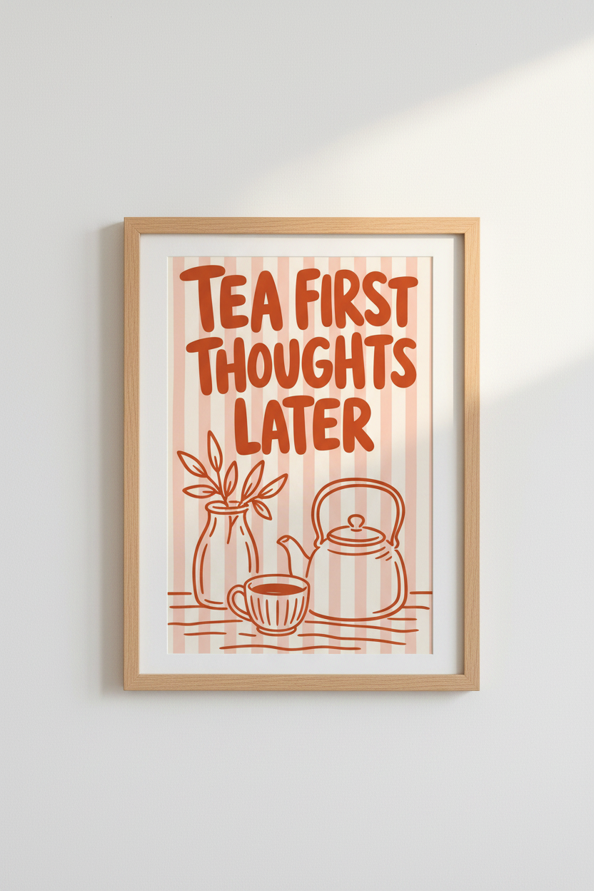 Tea Cup Illustration Wall Art Print | Cozy Kitchen Decor | Soft Retro Poster