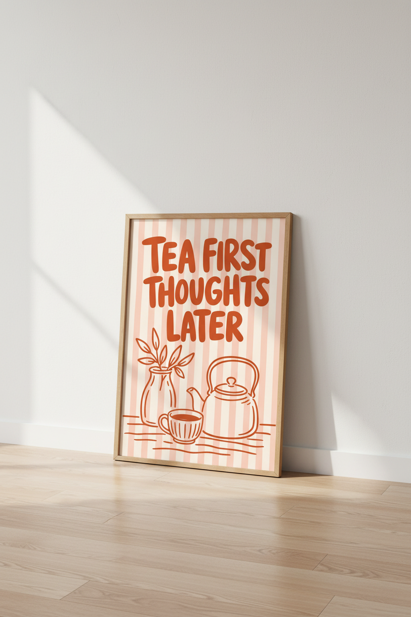 Tea Cup Illustration Wall Art Print | Cozy Kitchen Decor | Soft Retro Poster