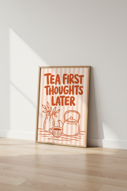 Tea Cup Illustration Wall Art Print | Cozy Kitchen Decor | Soft Retro Poster