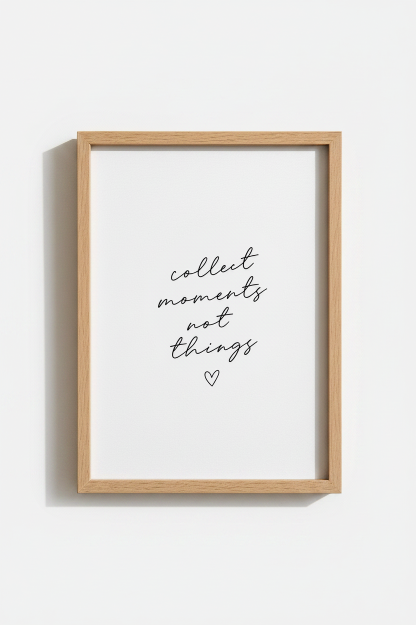 Collect Moments Not Things Wall Art | Minimalist Quote Poster | Living Room Decor