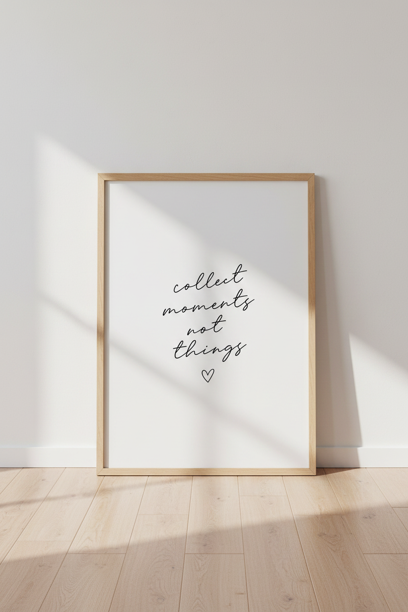Collect Moments Not Things Wall Art | Minimalist Quote Poster | Living Room Decor
