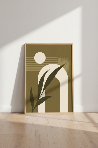 Abstract Botanical Arch Wall Art | Sage Green &amp; Cream, Living Room Decor Boho Poster