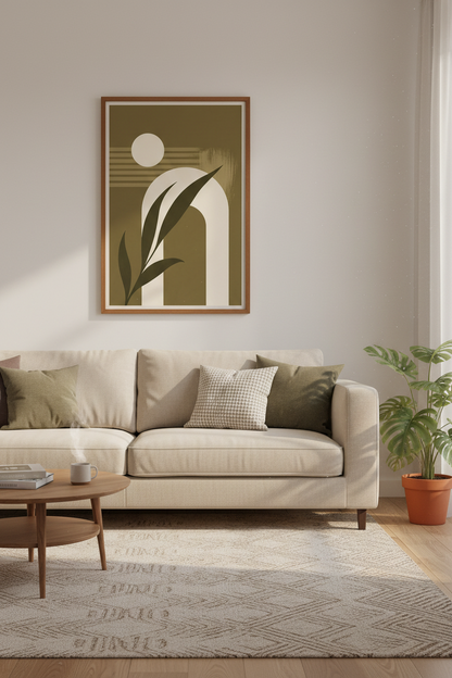 Abstract Botanical Arch Wall Art | Sage Green &amp; Cream, Living Room Decor Boho Poster