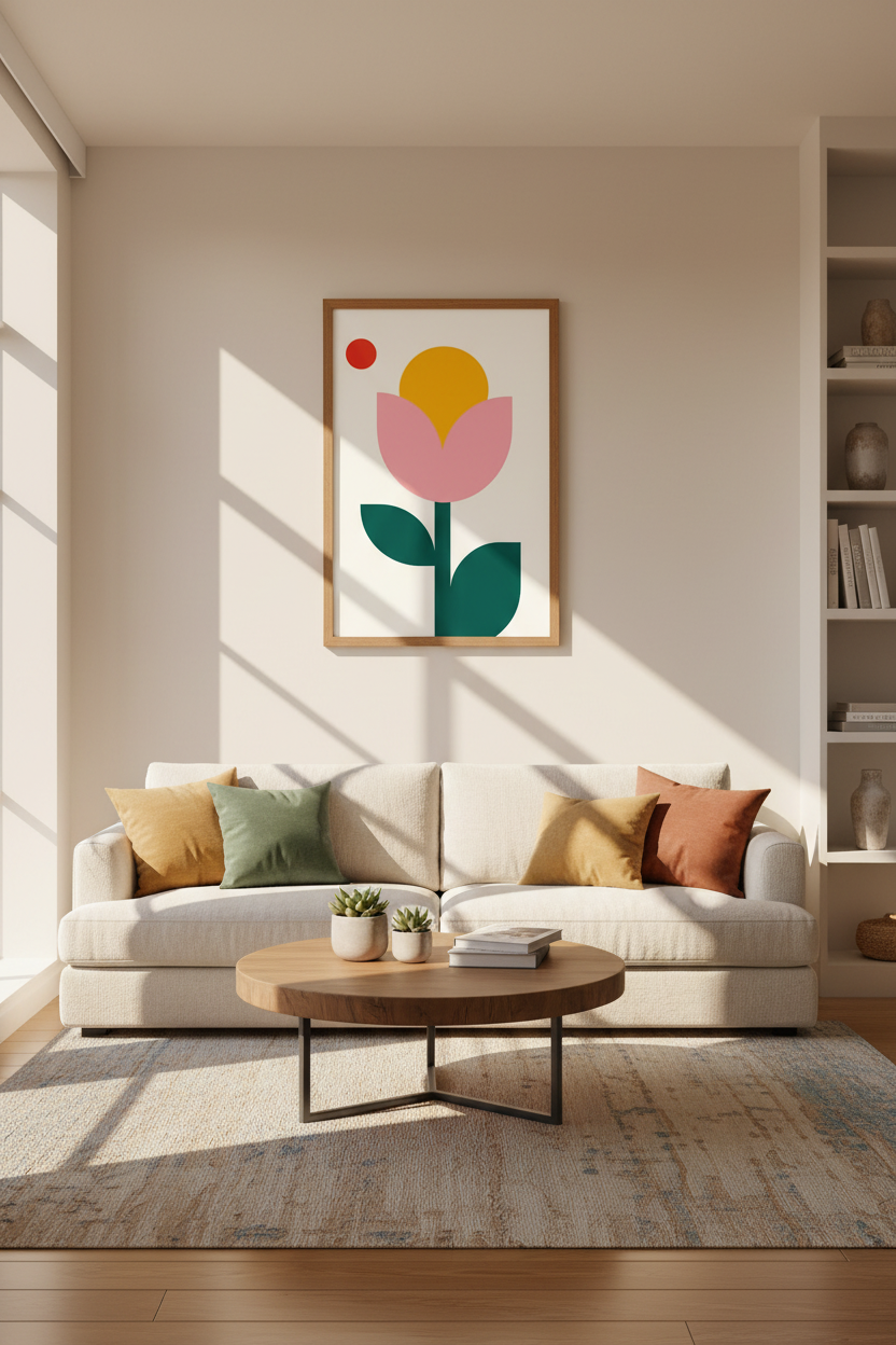 Bauhaus Flower Print | Minimalist Geometric Floral Wall Art, Modern Bedroom Decor