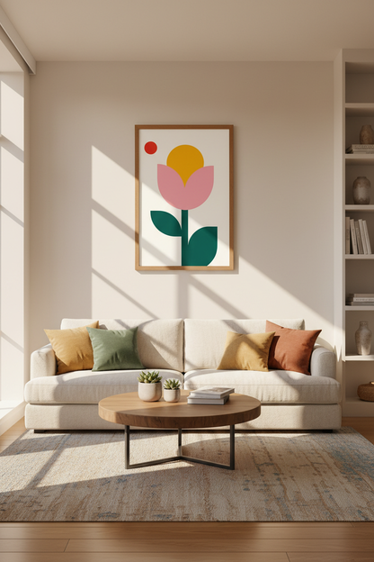 Bauhaus Flower Print | Minimalist Geometric Floral Wall Art, Modern Bedroom Decor