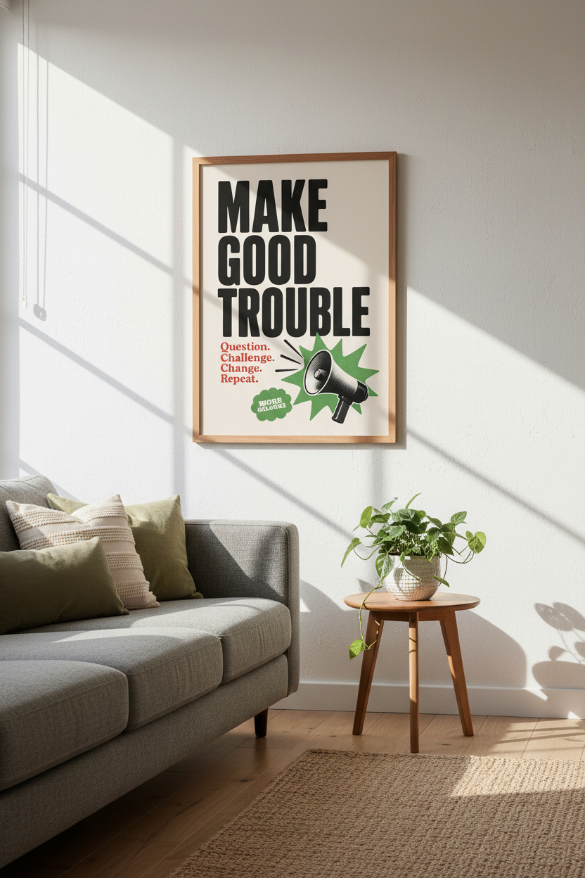 Make Good Trouble Typography Print | Retro Activist Poster, Home Office Art