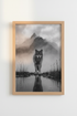 Wolf Mountain Art Print | Black and White Nature Poster | Rustic Cabin Decor
