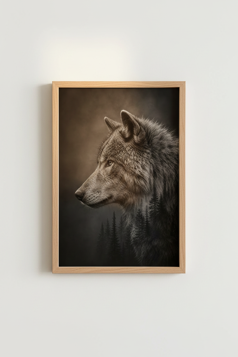 Wolf Forest Wall Art Print | Black and White Nature Poster, Masculine Decor