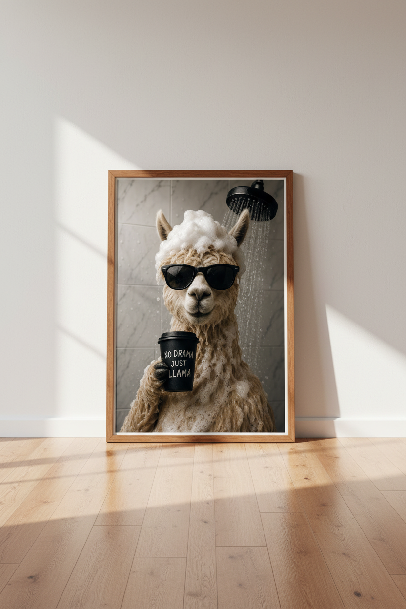 Funny Llama Shower Wall Art Print | Bathroom Decor | Quirky Animal Poster