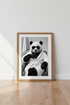 Cool Panda in Bathrobe Wall Art | Black and White Funny Animal Poster | Bathroom Decor