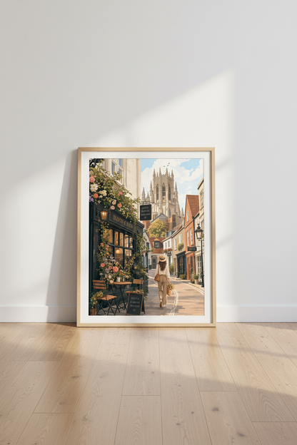 European Cafe Street Scene | Bloom &amp; Brew Floral Art, Living Room Poster