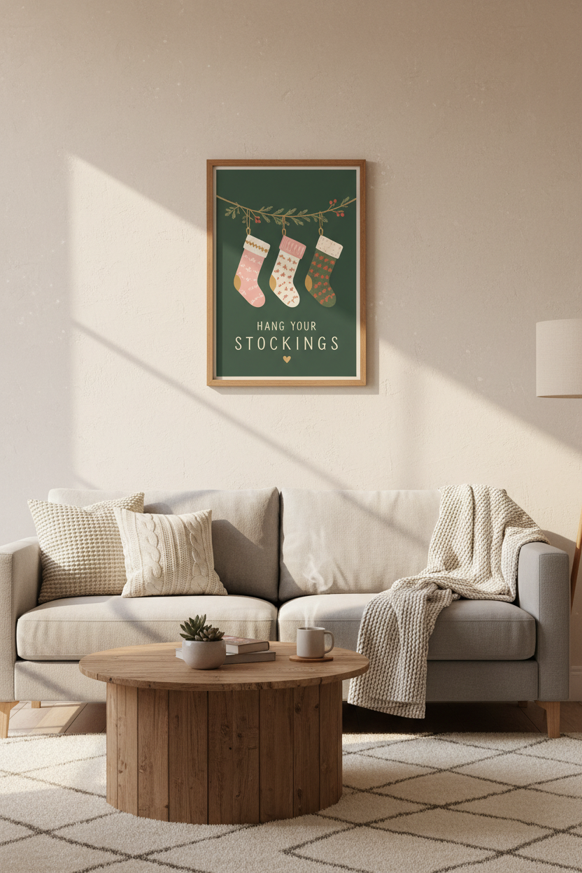 Christmas Holiday Wall Art Bundle | Festive Pink &amp; Green Prints | Cozy Winter Decor