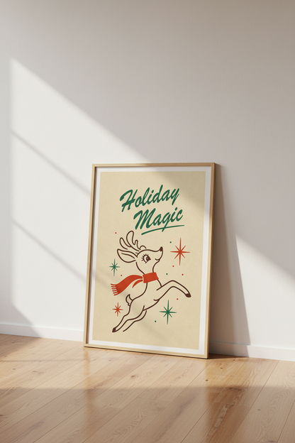 Holiday Magic Reindeer | Retro Mid Century Style, Christmas Wall Decor