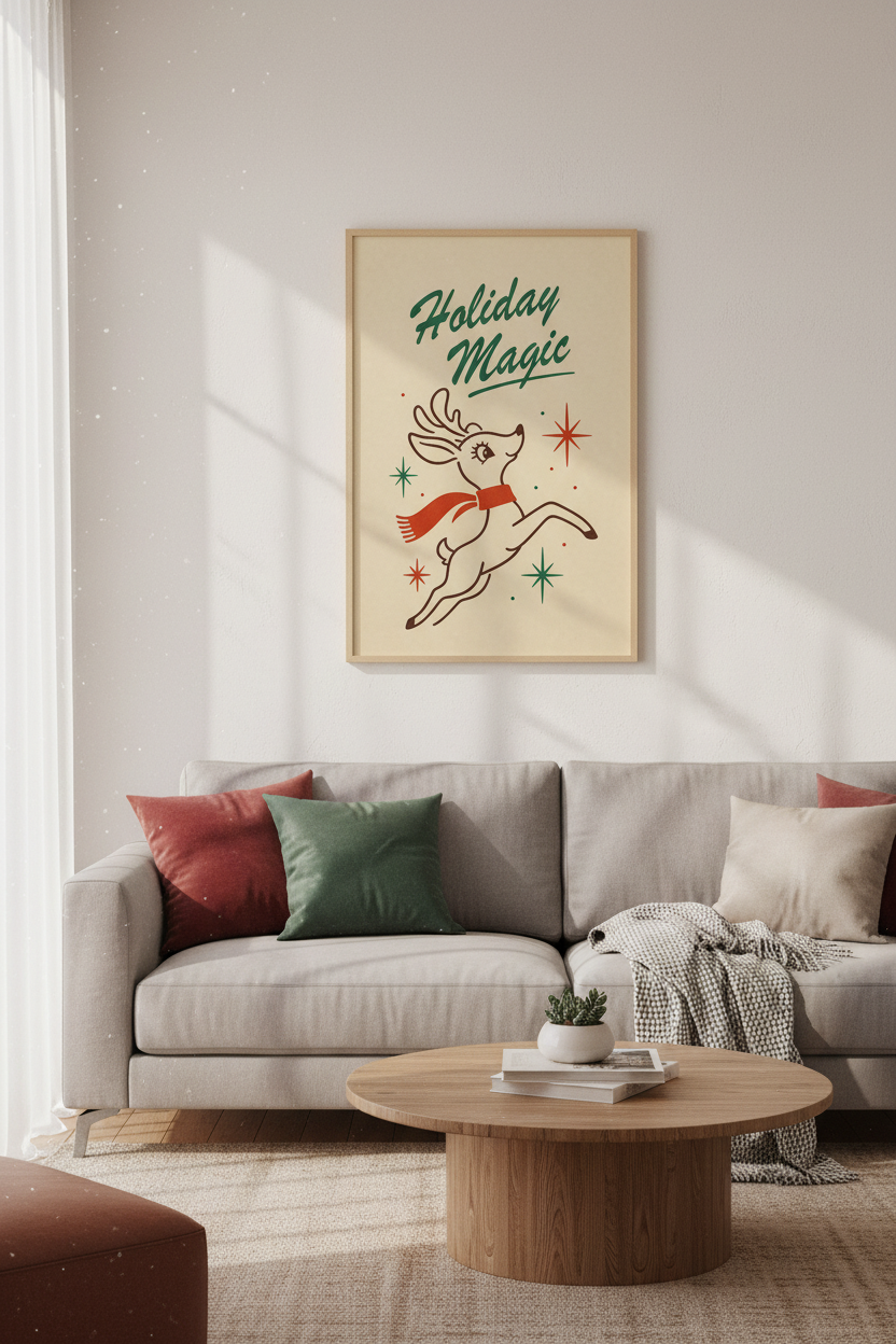 Holiday Magic Reindeer | Retro Mid Century Style, Christmas Wall Decor