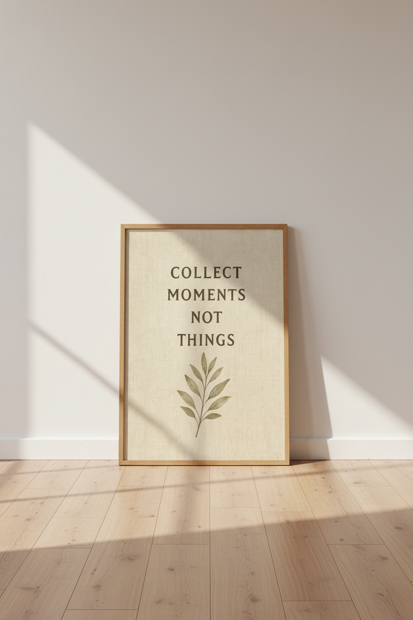 Collect Moments Not Things Wall Art | Minimalist Botanical Print, Sage Green Decor
