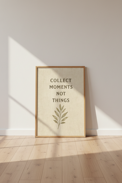 Collect Moments Not Things Wall Art | Minimalist Botanical Print, Sage Green Decor