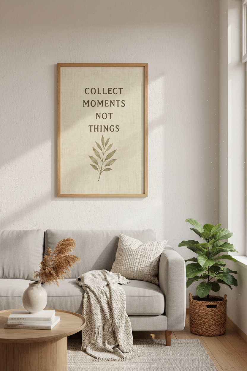 Collect Moments Not Things Wall Art | Minimalist Botanical Print, Sage Green Decor