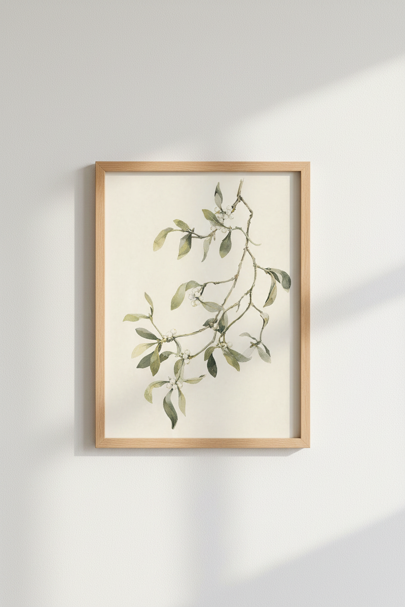 Botanical wall art print | Watercolor greens, beige backdrop, living room decor