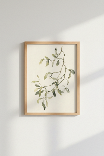 Botanical wall art print | Watercolor greens, beige backdrop, living room decor