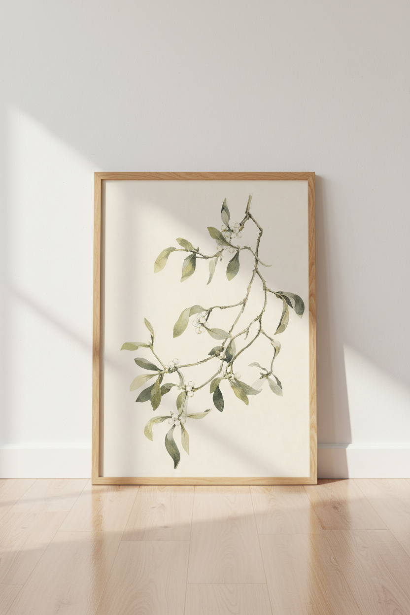 Botanical wall art print | Watercolor greens, beige backdrop, living room decor