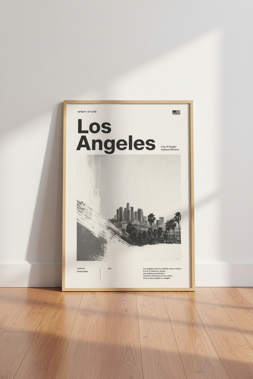 Los Angeles Skyline Wall Art | Minimalist Black &amp; White City Print, Modern Home Decor