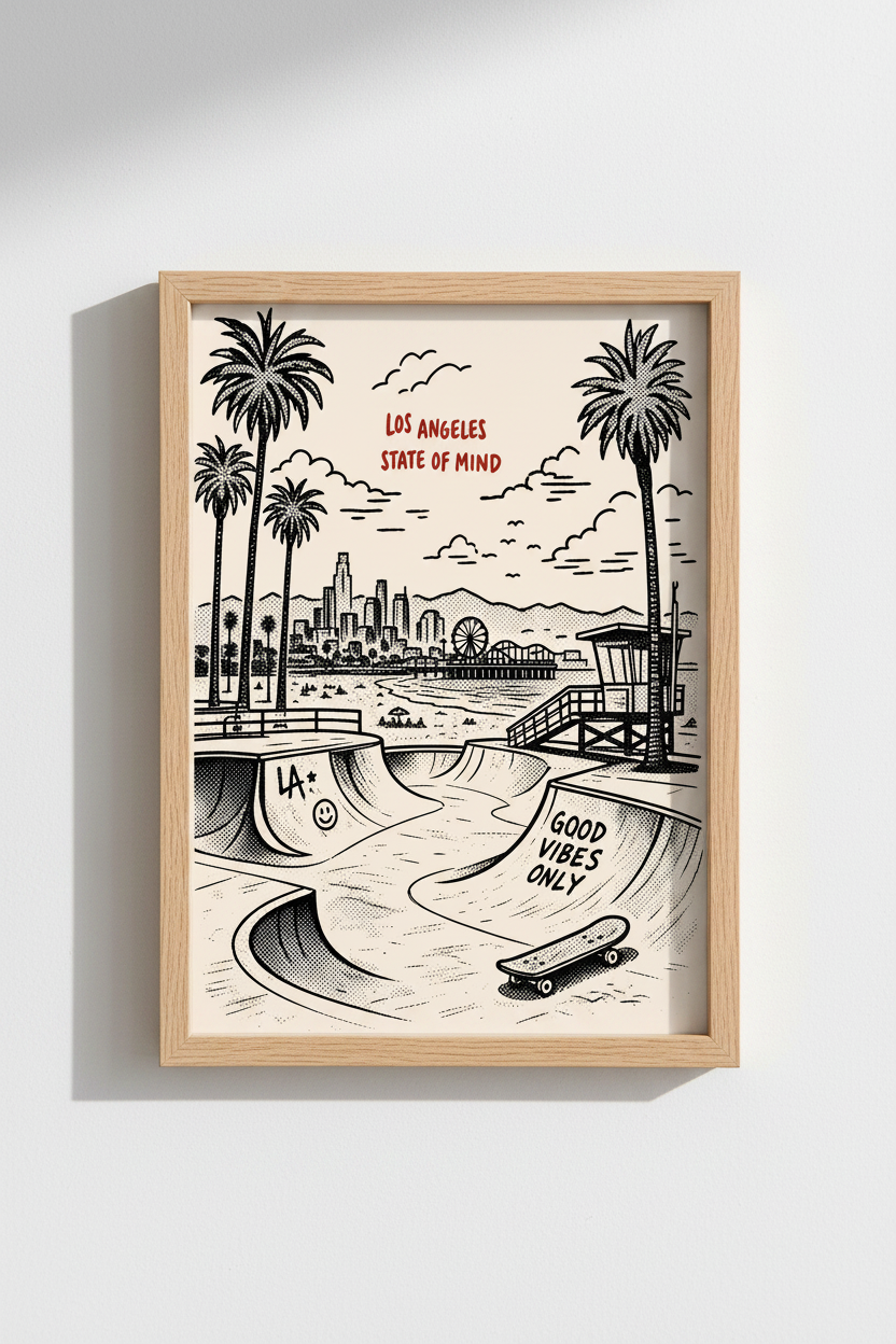 Sketch Illustration LA cityscape Wall Art Print | Home Decor | Poster