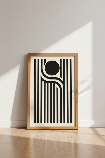 Mid Century Modern Geometric Wall Art | Bauhaus Stripe Poster, Black White Decor