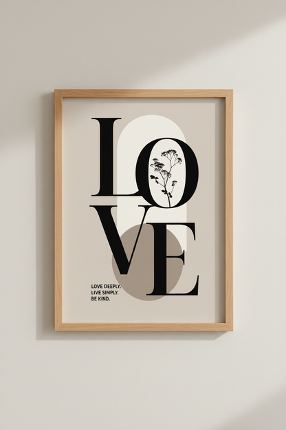 Love Typography Wall Art | Minimalist Botanical Poster, Neutral Bedroom Decor