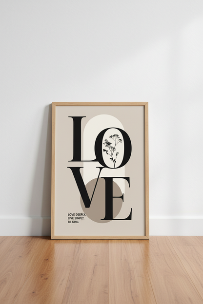 Love Typography Wall Art | Minimalist Botanical Poster, Neutral Bedroom Decor