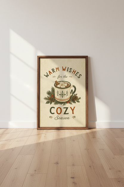 Cozy Hot Cocoa Winter Wall Art Print | Kitchen Christmas Decor | Retro Holiday Poster
