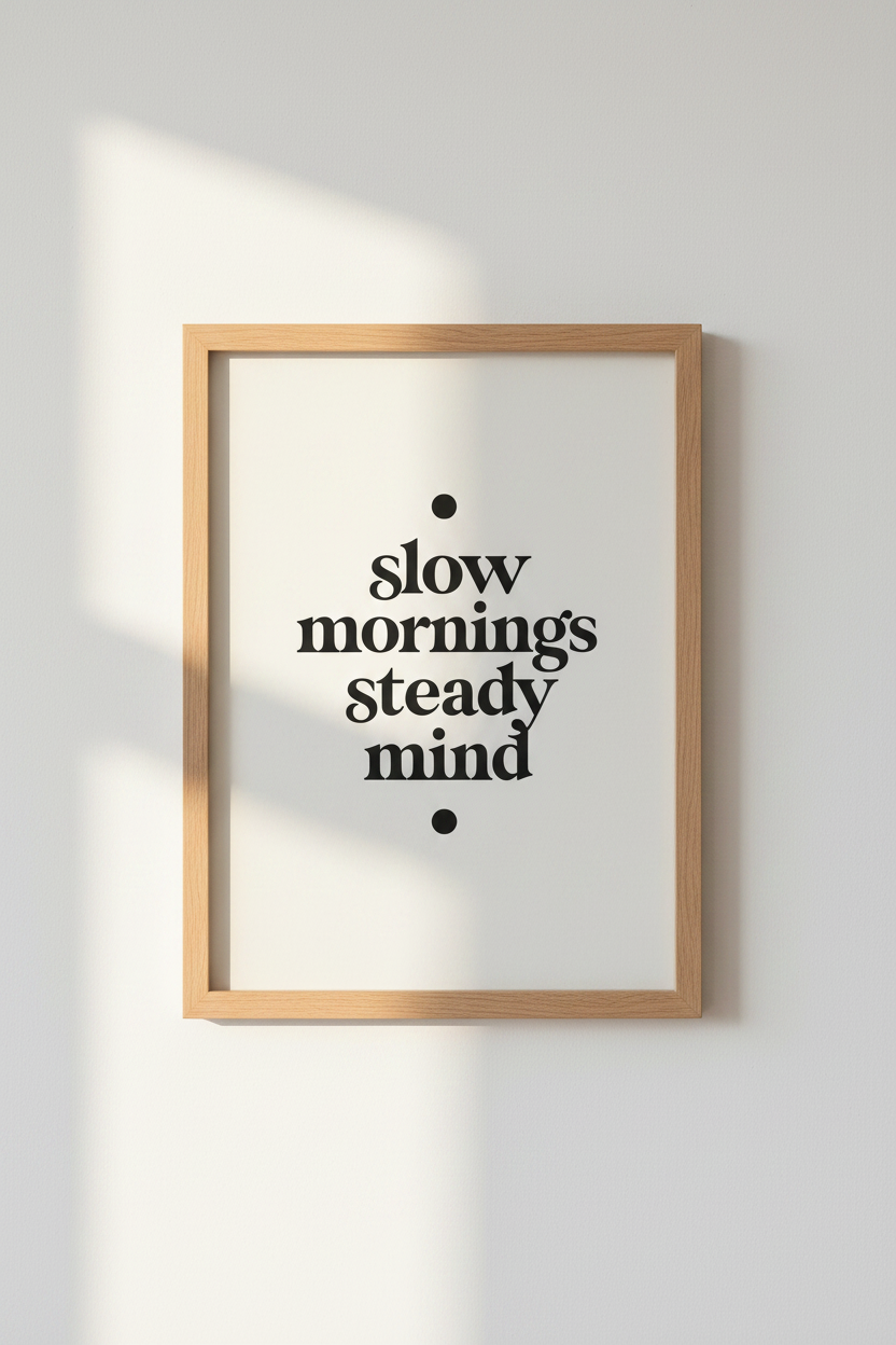 Slow Mornings Steady Mind Typography Art | Minimalist Quote Poster, Bedroom Decor