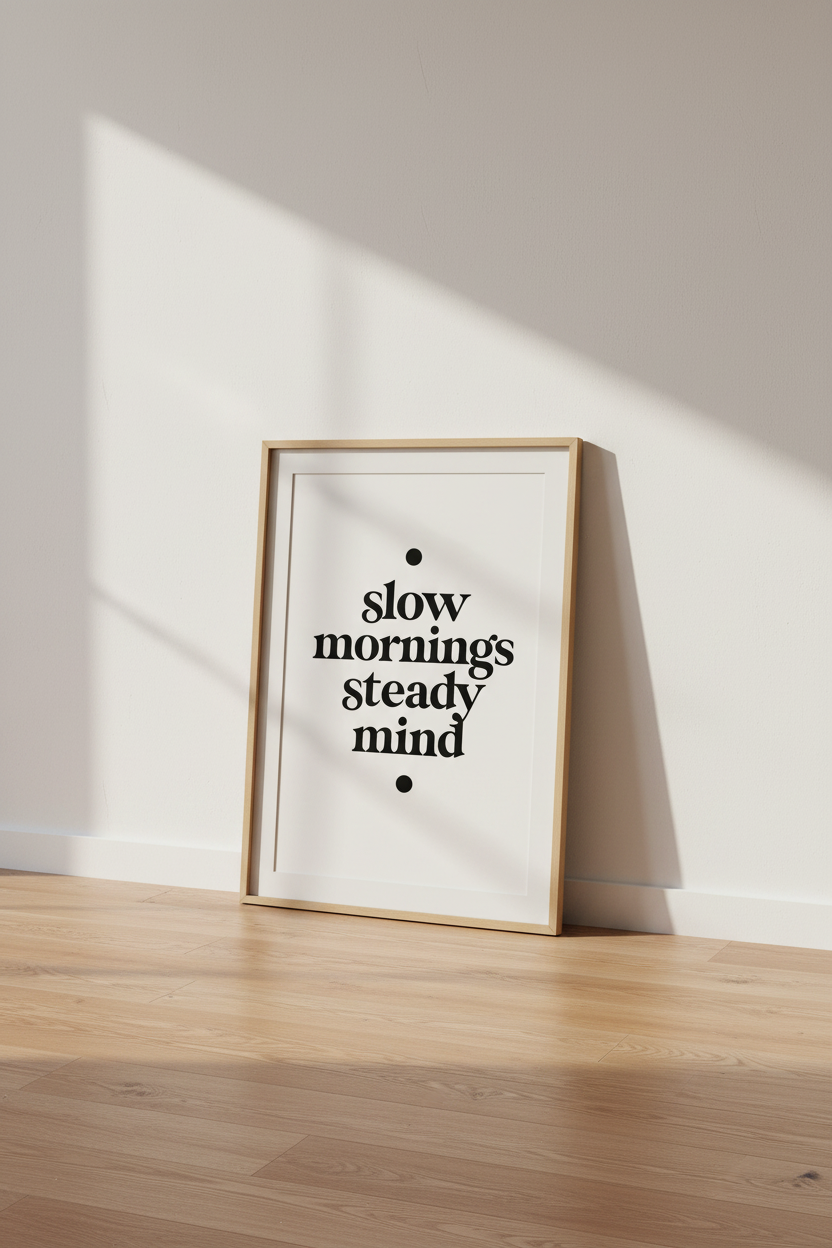 Slow Mornings Steady Mind Typography Art | Minimalist Quote Poster, Bedroom Decor