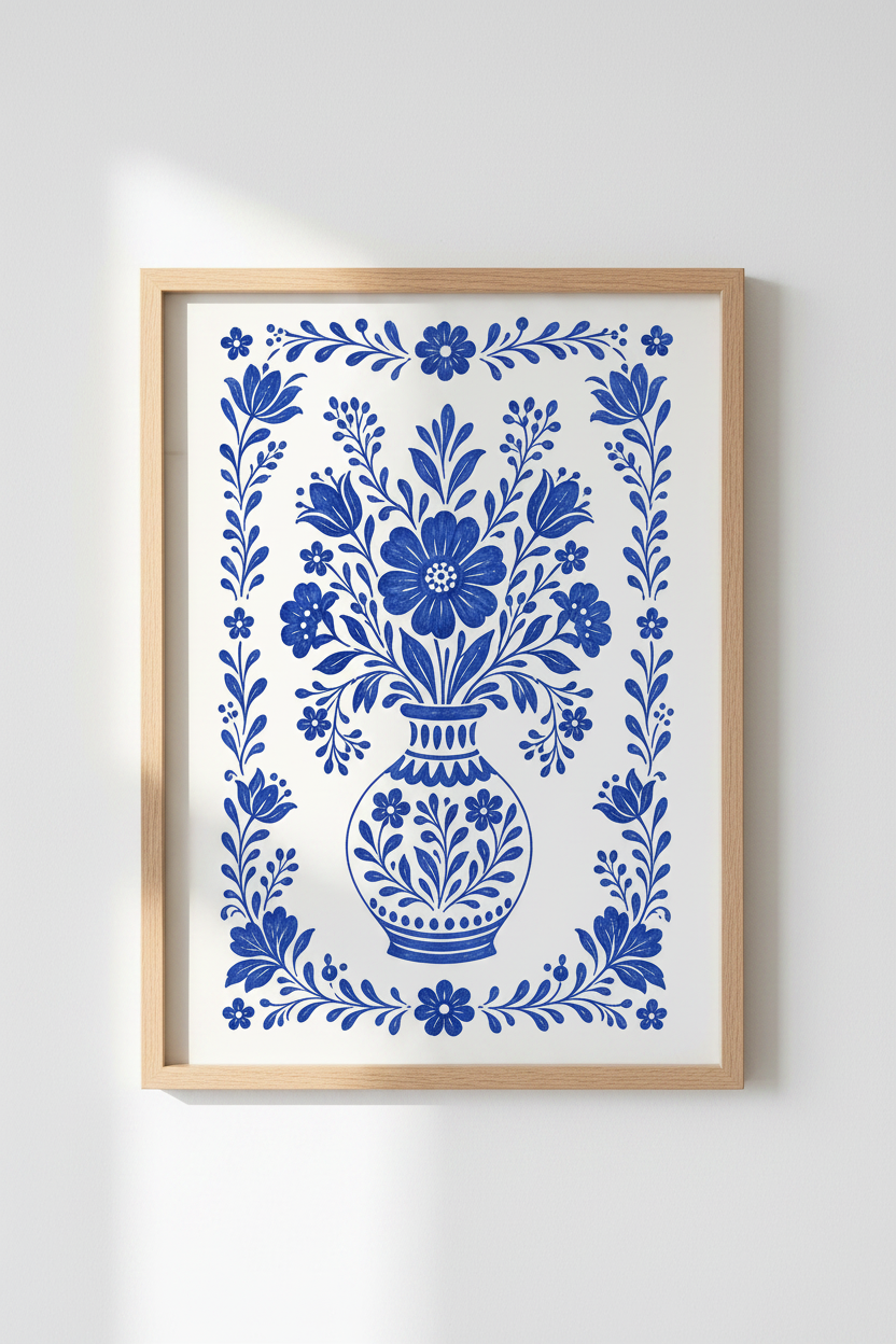 Blue Vase Wall Art Print | Living Room Decor | Delft-Inspired Poster