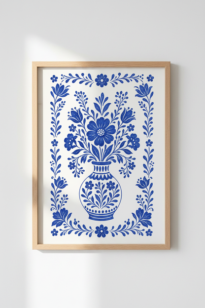 Blue Vase Wall Art Print | Living Room Decor | Delft-Inspired Poster